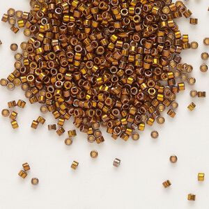Seed bead, Delica&reg;, glass, pkg/250g, #11 round, opaque 24Kt gold-plated iris dark yellow (DB-0505).