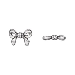 Bead 1pkg2 silver-plated pewter, 14x10.5mm bow, 4mm cube, antique TierraCast&reg;