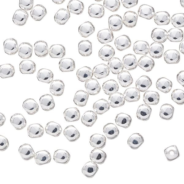 Bead 1pkg100 silver-plated, 4x3mm rounded rectangle, brass image number 0
