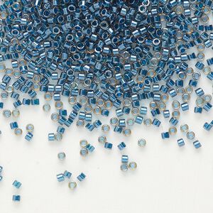 Seed bead, Delica&reg;, glass, pkg/50g, #11 round, translucent blue-lined luster topaz (DB-0921).