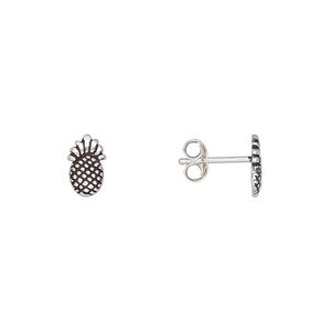 Earstud, Create Compliments&reg;, antiqued sterling silver, 8.5x5mm pineapple. Sold per pair.