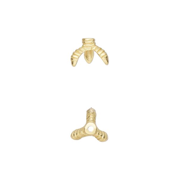 Bead cap, Amoracast&reg;, satin-finished "vermeil" (gold-finished sterling silver), 9x8mm dragon claw, fits 8mm bead. Sold individually. image number 0