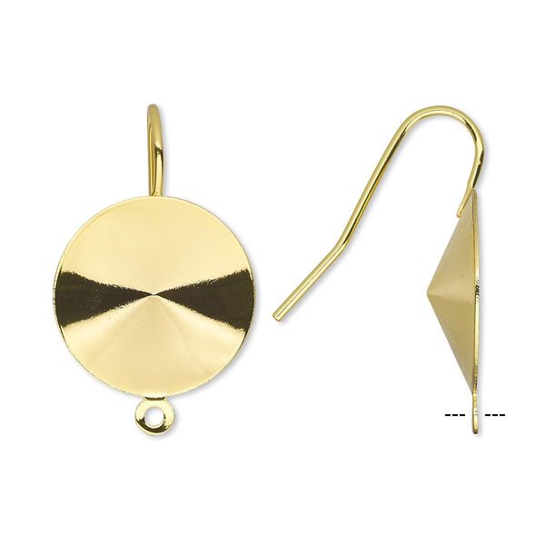 Ear wire 1pkg10 Almost Instant Jewelry&reg;, 23mm / 18mm rivoli glue-in setting, 18-20 gauge gold-finished brass 5 pair image number 0