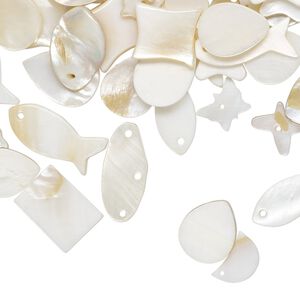 Mother-of-pearl shell (natural) 1pkg0.25lb, top- and double-drilled mixed shapes bead mix 10x7mm-22x15mm