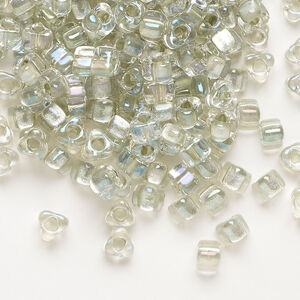 Seed bead, Miyuki 1pkg10g, glass, #5 triangle, transparent foam green inside dyed color clear (TR-1135)