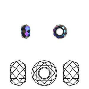 Bead 4pk jet shimmer 2X, Crystal Passions&reg; 6x3.75mm briolette XL hole 5042