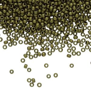 Seed bead, TOHO BEADS&reg;, glass, pkg/7.5g, #11 round, opaque matte dark olive (TR-11-617).
