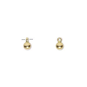 Drop, gold-finished "pewter" (zinc-based alloy), 4mm round. Sold per pkg of 10.