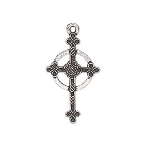 Drop, TierraCast&reg;, antique silver-plated pewter, 27x16mm double-sided Celtic knot halo cross. Sold per pkg of 20.