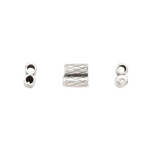 Clasp slide 1pkg2 silver-plated, 7x6.5mm textured double-round tube / fits 2mm cord, antique brass JBB Findings 1-strand