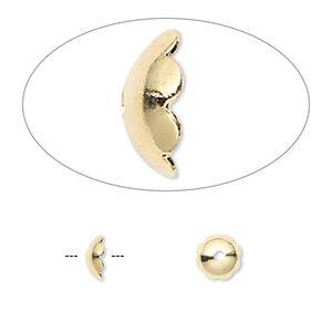 Bead cap, gold-plated brass, 6x2mm scalloped round, fits 6-8mm bead. Sold per pkg of 500.