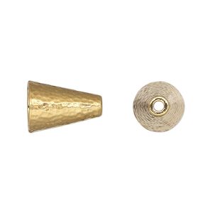 Cone, TierraCast&reg;, "Hammertone" collection, gold-plated pewter (tin-based alloy), 15x10mm with hammered design, 7.2mm inside diameter. Sold per pkg of 2.