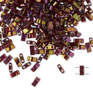 Seed bead, TILA&reg;, glass, pkg/10g, 5x2.3mm half tila rectangle, translucent rainbow gold luster dark topaz, (HTL-301).