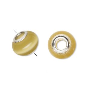 Bead, Dione&reg;, cat's eye glass (fiber optic glass) and silver-plated brass grommets, brown, 13x10mm-14x10mm rondelle. Sold per pkg of 6.