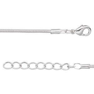 Chain 1pkg4 silver-plated snake, 1mm / lobster claw clasp, brass 18 inch