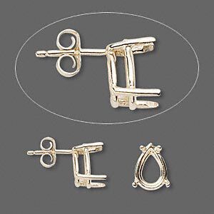 Earstud 1pkg2 Sure-Set&trade; 14Kt gold, 10x7mm pear pre-notched 4-prong basket-style setting / earnuts, 1 pair