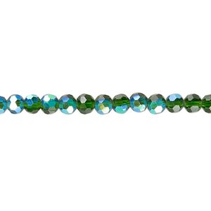 Bead 1pk 32 facets translucent emerald green AB, Celestial Crystal&reg; 4mm round 15.5-16 inch