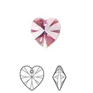 Drop 144pk rose AB, Swarovski&reg; 14mm pendant heart 6228