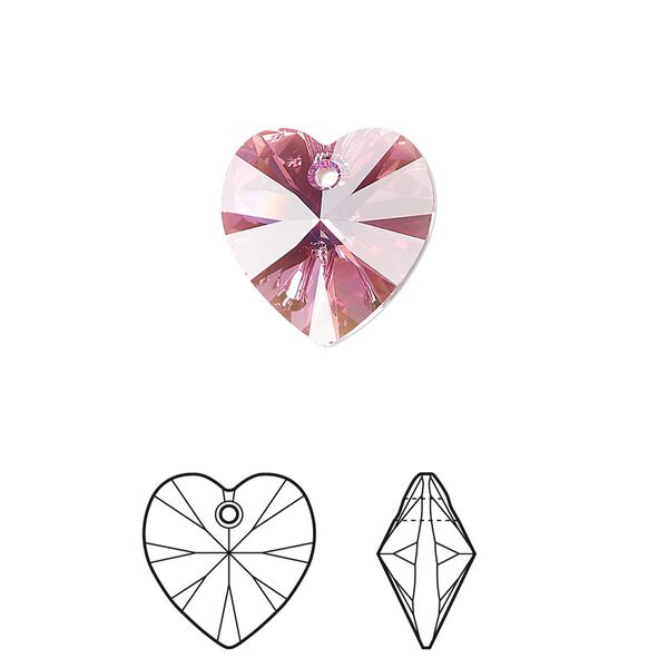 Drop 144pk rose AB, Swarovski&reg; 14mm pendant heart 6228 image number 0