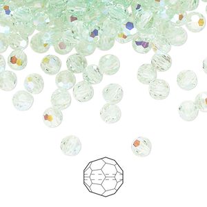 Bead 144pk chrysolite AB, Preciosa Czech crystal 4mm round