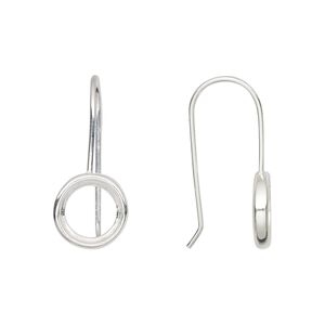 Ear wire fishhook 1pkg2 Almost Instant Jewelry&reg; sterling silver, 23.5mm / SS39 rivoli glue-in open back setting, 20 gauge 1 pair