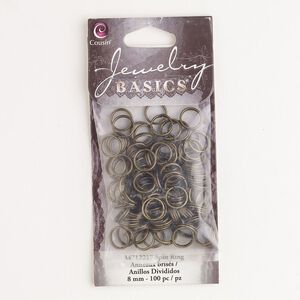 Split ring 1pkg100 gold-finished, 8mm round, steel / antique