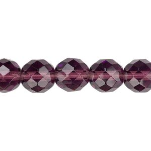 Bead, Czech fire-polished glass, amethyst purple, 10mm faceted round. Sold per pkg of 600 (1/2 mass).