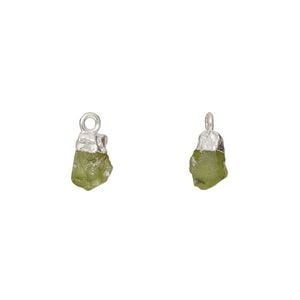 Drop 1pkg1, sterling silver and electrocoated peridot (natural), 8x5mm-9x7mm hand-cut nugget