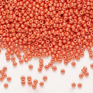 Seed bead, Preciosa Ornela Czech glass, pkg/50g, #11 rocaille, opaque PermaLux dyed orange chalkwhite, (22004).