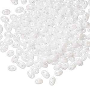 Seed bead, Preciosa Twin&trade; Czech glass, pkg/50g, 5x2.5mm oval, opaque snow white luster alabaster, (46102).