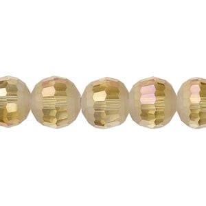 Bead 1pk 96 facets translucent golden champagne AB half-matte, Celestial Crystal&reg; 12mm round 8 inch