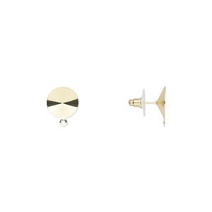 Earstud 1pkg10 Almost Instant Jewelry&reg;, 14.5mm round / 14mm rivoli glue-in setting / closed loop / comfort clutch, gold-finished brass / steel / plastic 5 pair