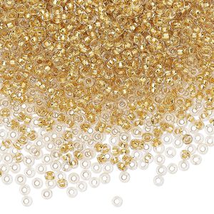 Seed bead, Miyuki, glass, pkg/250g, 2.2x1mm spacer rondelle, transparent gold-lined clear, (SPR2.2-195).