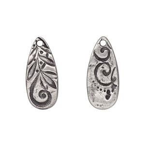 Drop, TierraCast&reg;, "Vida Mas Dulce" collection, antiqued pewter (tin-based alloy), 23x10mm two-sided teardrop with jardin design. Sold per pkg of 2.