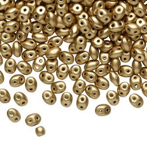 Bead, Preciosa Twin&trade;, Pressed Twin, Czech pressed glass, opaque gold, 5x2.5mm oval with (2) 0.7-0.8mm holes. Sold per 250-gram pkg.