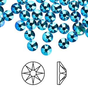 Flat back 1440pk blue zircon shimmer foil back, Swarovski&reg; 4.6-4.8mm rose round SS20 2088