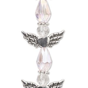 Bead mix 1pkg4 silver-plated "pewter", 25x22mm angel, pink AB & clear / antique