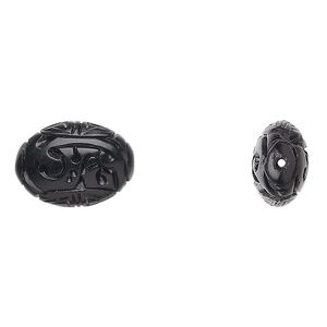 Jet 1pkg1, hand-carved oval bead natural 15x11mm