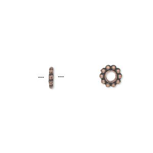 Bead 1pkg100 copper-plated "pewter", 6x1mm beaded rondelle, antique