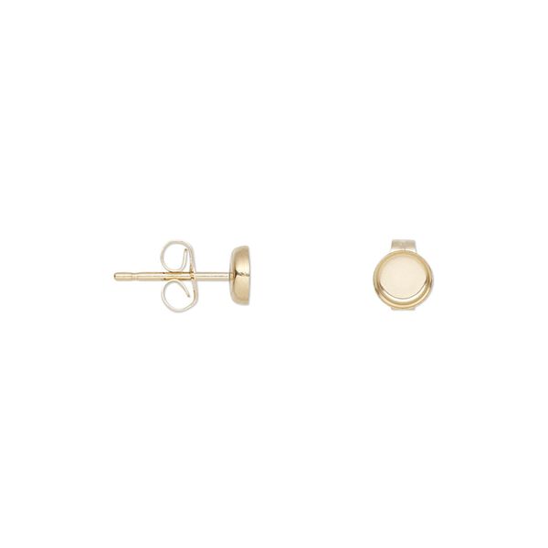 Earstud 1pkg2 14Kt gold-filled, 4mm / 4mm round bezel cab setting / earnuts, 1 pair image number 0
