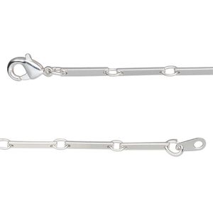 Chain 1pkg1 silver-plated bar & link, 2mm / lobster claw clasp, brass 24 inch