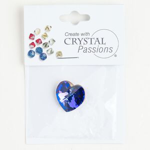 Drop 1pkg1 crystal heliotrope, Crystal Passions&reg;, 18mm pendant heart 6215