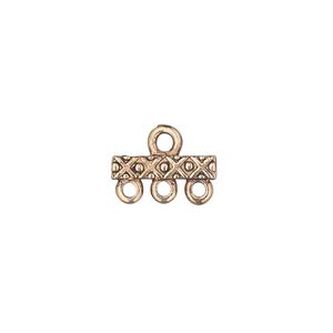 End bar 1pkg20 "pewter", 14x3mm rectangle / 1sided / 3 loops, gold-finished / antiqued