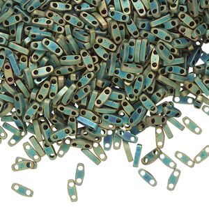 Seed bead, TILA&reg;, glass, pkg/5g, 5x1.2mm quarter tila rectangle, opaque matte metallic iris green patina, (QTL-2008).