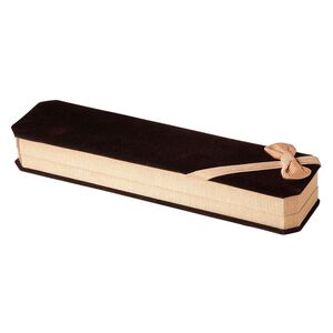 Box, bracelet / watch, velveteen and satin, brown / gold / black, 9 x 2-1/4 x 1-1/4 inch rectangle with ribbed ribbon. Sold individually.