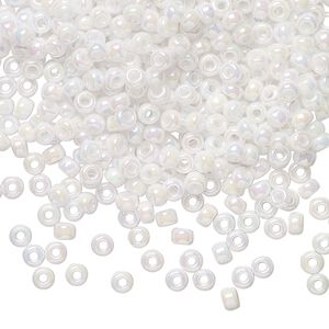 Seed bead, Miyuki, glass, pkg/50g, #8 rocaille, opaque rainbow chalk white, (RR-471).