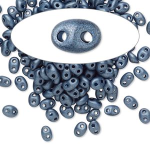Seed bead, Preciosa Twin&trade; Czech glass, pkg/50g, 5x2.5mm oval, opaque dark slate terra pearl black, (28936).