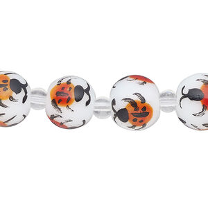 Bead, glass 1pkg8, multicolored, 12mm round with hand-painted ladybug.