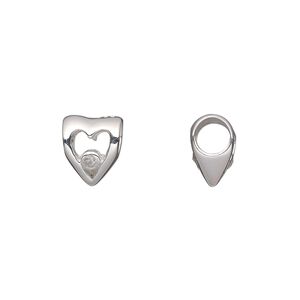 Bead 1pkg1 sterling silver, 10x8.5mm open heart / 2sided, clear cubic zirconia Dione&reg;