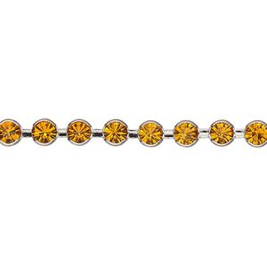 Cupchain, VINTAGE Crystal&trade;, imitation rhodium-plated brass and crystal, topaz, 4.5mm round. Sold per pkg of 1 meter.